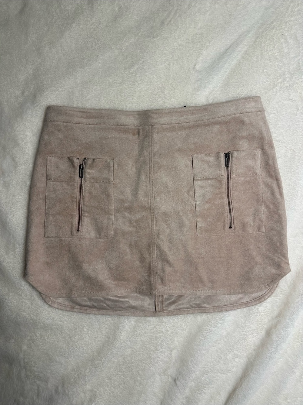 Suede Taupe Mini Skirt with Front Zip Pockets